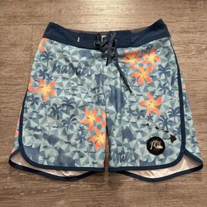 Quiksilver Board Shorts 26 Highline Blue Floral Palm Print 26 12 Swim Drawstring